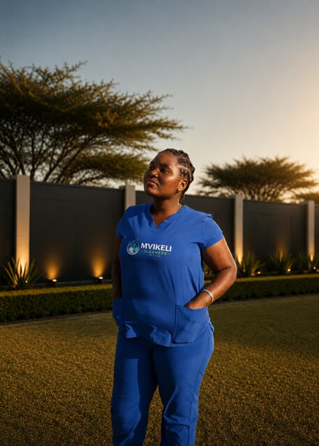 Mvikeli Cleaners team member in branded uniform on site